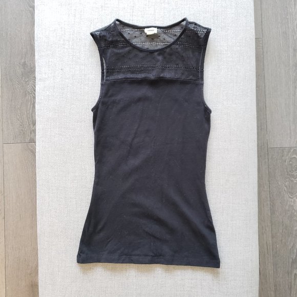 Black sleeveless top with mesh neckline - Picture 1 of 4